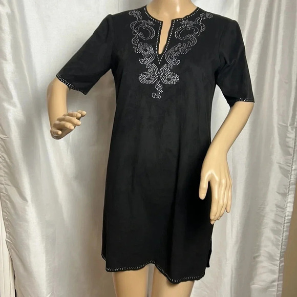 Black crushed velvet mini dress ,metallic silver  embellished,fairy,goth,witchy - Picture 8 of 13